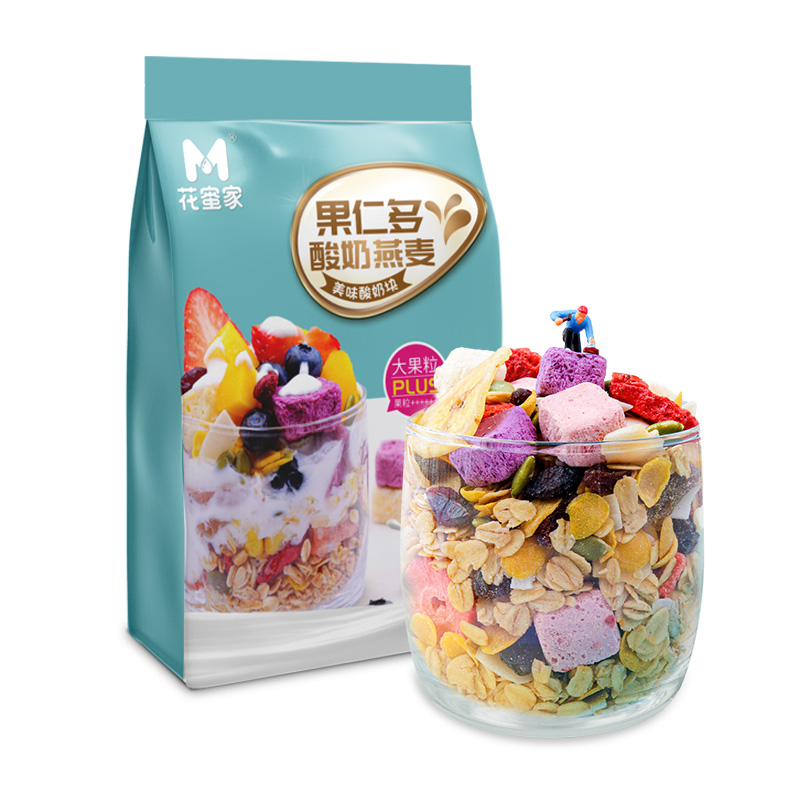花蜜家酸奶水果燕麦片代餐粥饱腹冲饮干吃即食400g*2袋