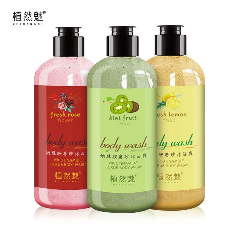植然魅抖音爆款沐浴乳水果味身体去角质死皮浴盐烟酰胺磨砂沐浴露