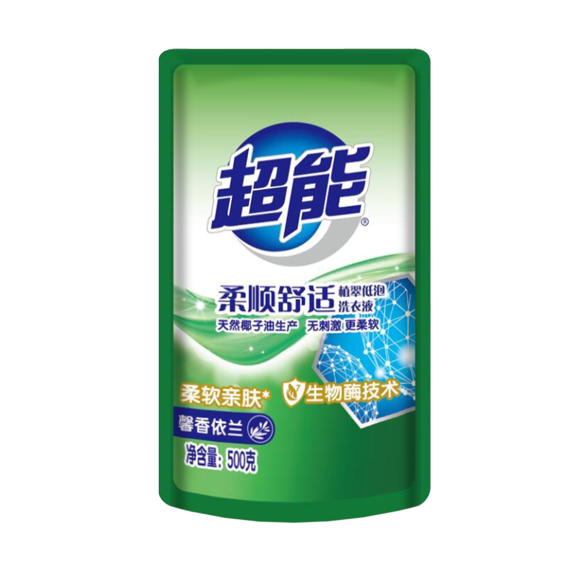 超能袋装去渍柔顺洗衣液500g
